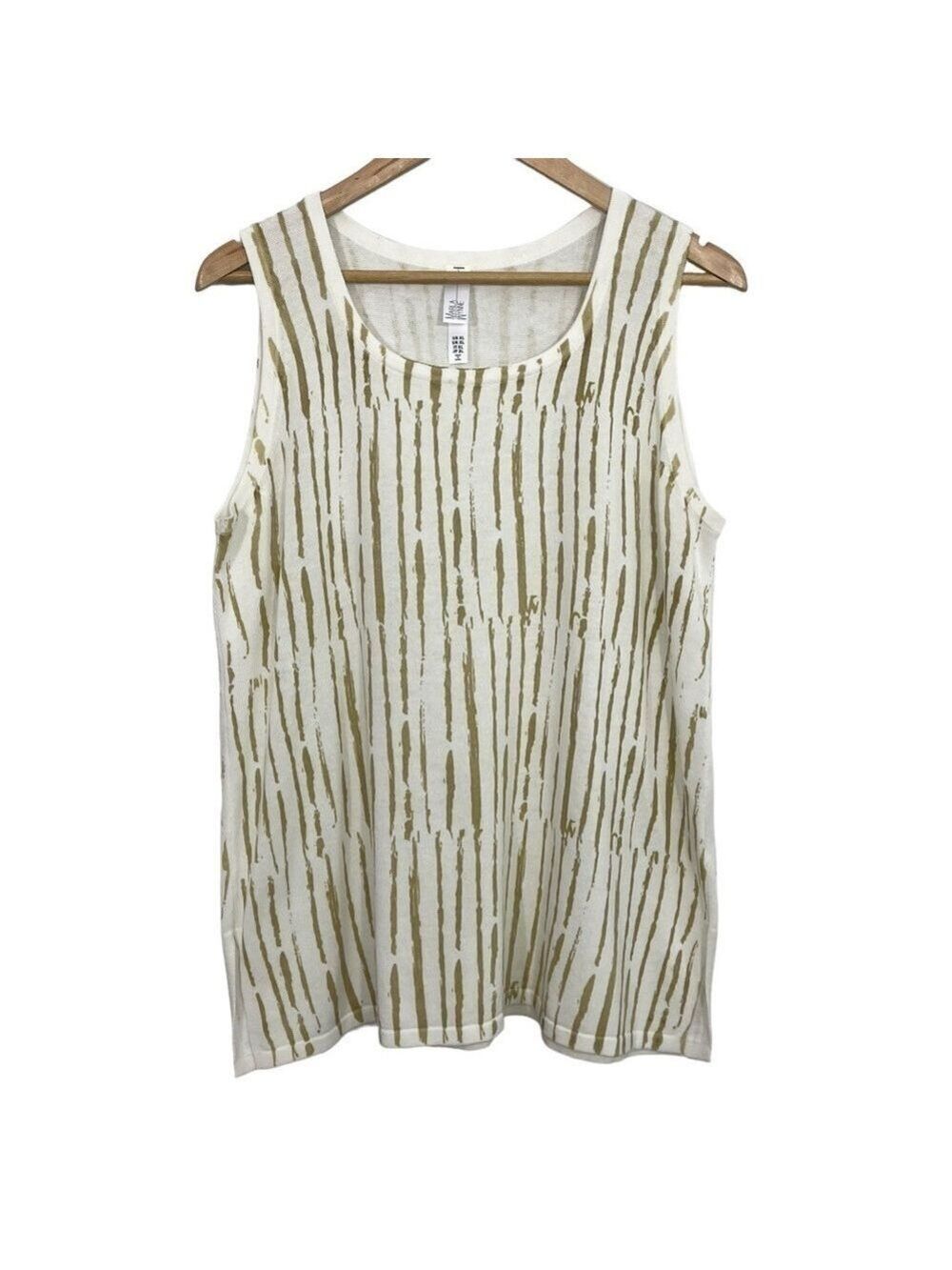 Marla Wynne Sleeveless Shirt Womens XL White Olive Green Abstract Tank Top EUC